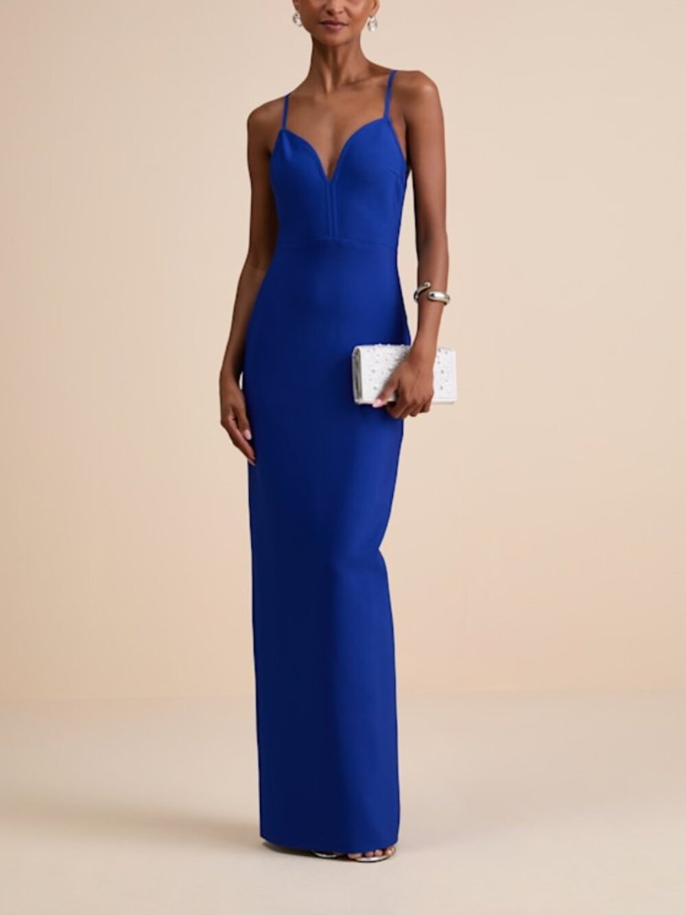 Lulus Hadrina Cobalt Blue Ponte Knit Column Maxi Dress - Size S